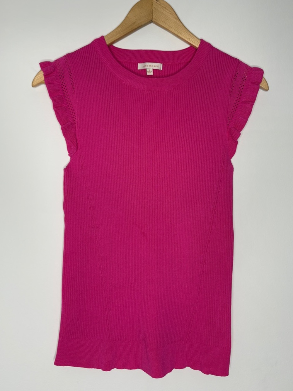 Skies Are Blue Sleeveless Ribbed Tank with Ruffle Shoulders - Fuchsia Pink